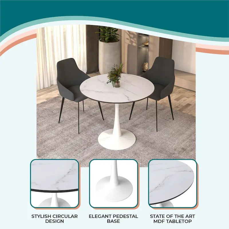 Tavolo da pranzo rotondo da 32" con piano in MDF e base a piedistallo in ferro per cucina e sala da pranzo
