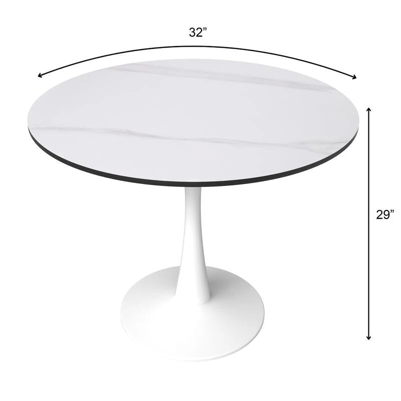 Tavolo da pranzo rotondo da 32" con piano in MDF e base a piedistallo in ferro per cucina e sala da pranzo