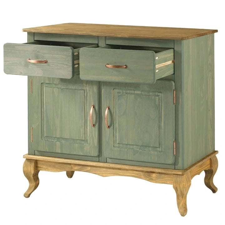 Credenza a buffet in legno con finitura a cera colorata