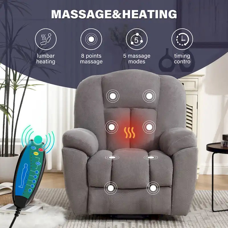 Poltrona Reclinabile con Sollevamento Elettrico, Funzione di Calore e Massaggio per Soggiorno