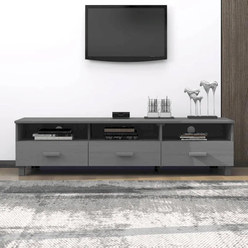 Mobile Porta TV con Cassetti e Vani - Legno Massello di Pino, 158x40x40 cm