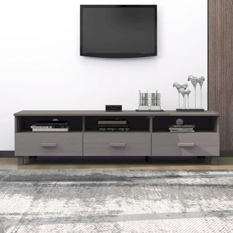 Mobile Porta TV con Cassetti e Vani - Legno Massello di Pino, 158x40x40 cm