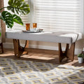 Panca imbottita in stile Mid-Century Modern con base effetto noce