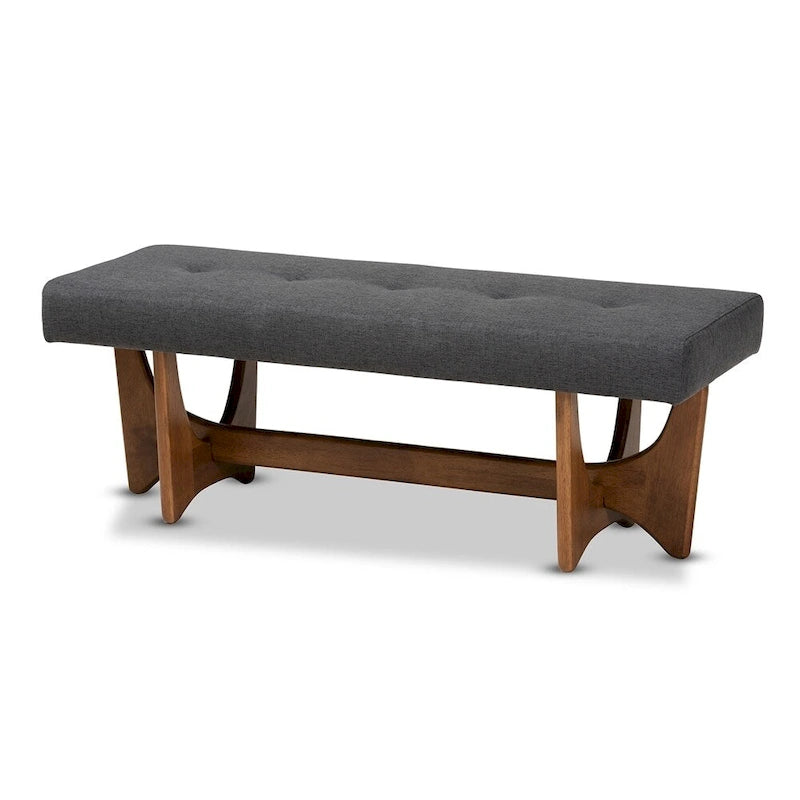Panca imbottita in stile Mid-Century Modern con base effetto noce