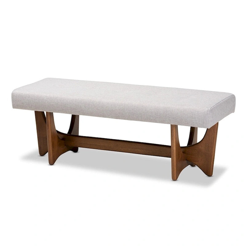 Panca imbottita in stile Mid-Century Modern con base effetto noce
