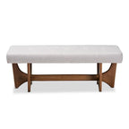 Panca imbottita in stile Mid-Century Modern con base effetto noce