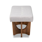 Panca imbottita in stile Mid-Century Modern con base effetto noce