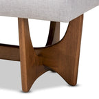 Panca imbottita in stile Mid-Century Modern con base effetto noce