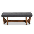 Panca imbottita in stile Mid-Century Modern con base effetto noce
