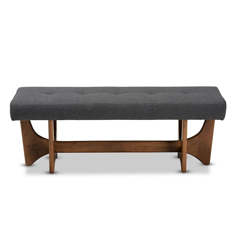 Panca imbottita in stile Mid-Century Modern con base effetto noce