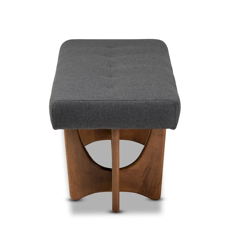 Panca imbottita in stile Mid-Century Modern con base effetto noce
