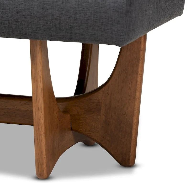 Panca imbottita in stile Mid-Century Modern con base effetto noce