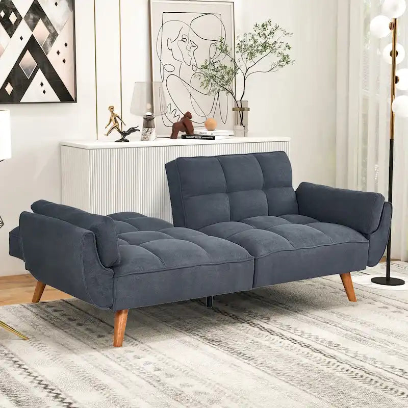 Divano Letto Futon Convertibile con Schienale Regolabile e 2 Braccioli a Cuscino