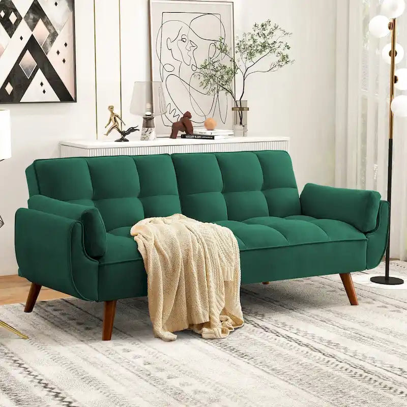 Divano Letto Futon Convertibile con Schienale Regolabile e 2 Braccioli a Cuscino