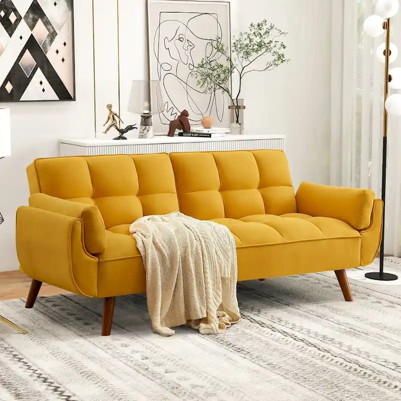 Divano Letto Futon Convertibile con Schienale Regolabile e 2 Braccioli a Cuscino