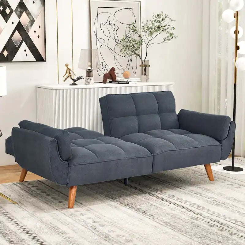 Divano Letto Futon Convertibile con Schienale Regolabile e 2 Braccioli a Cuscino