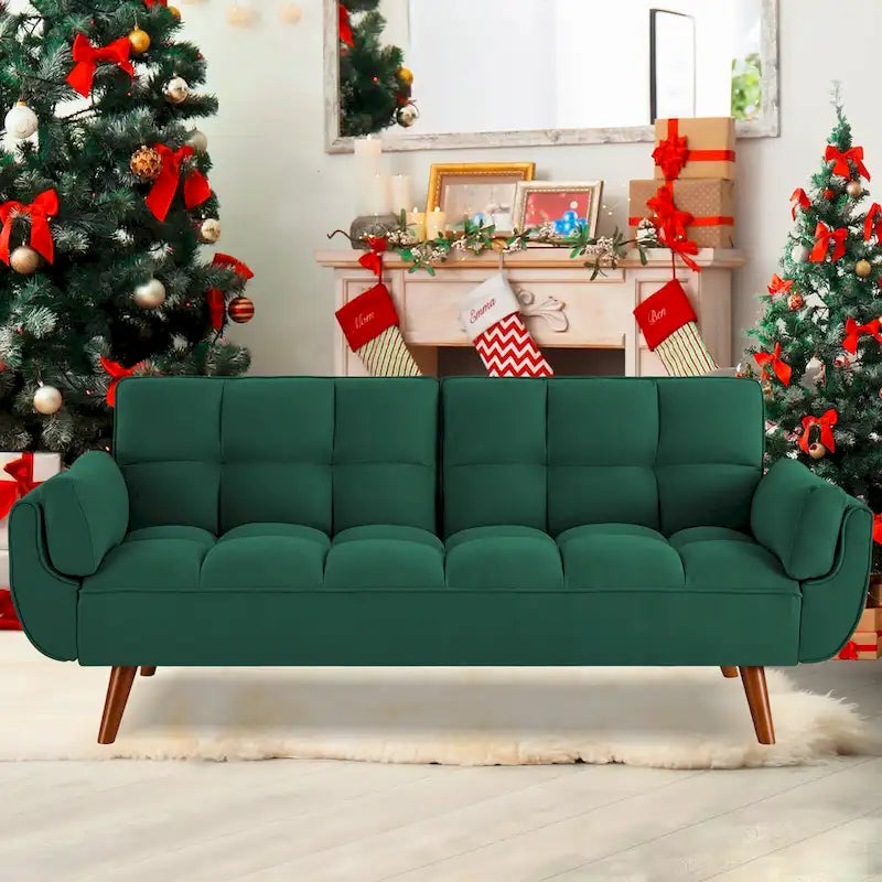 Divano Letto Futon Convertibile con Schienale Regolabile e 2 Braccioli a Cuscino
