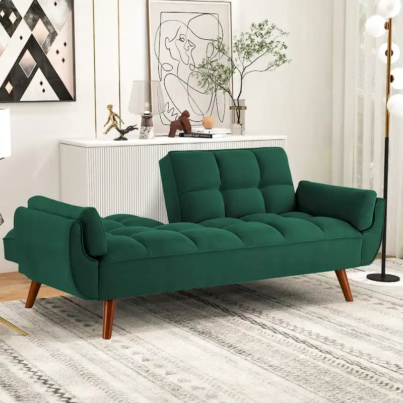 Divano Letto Futon Convertibile con Schienale Regolabile e 2 Braccioli a Cuscino