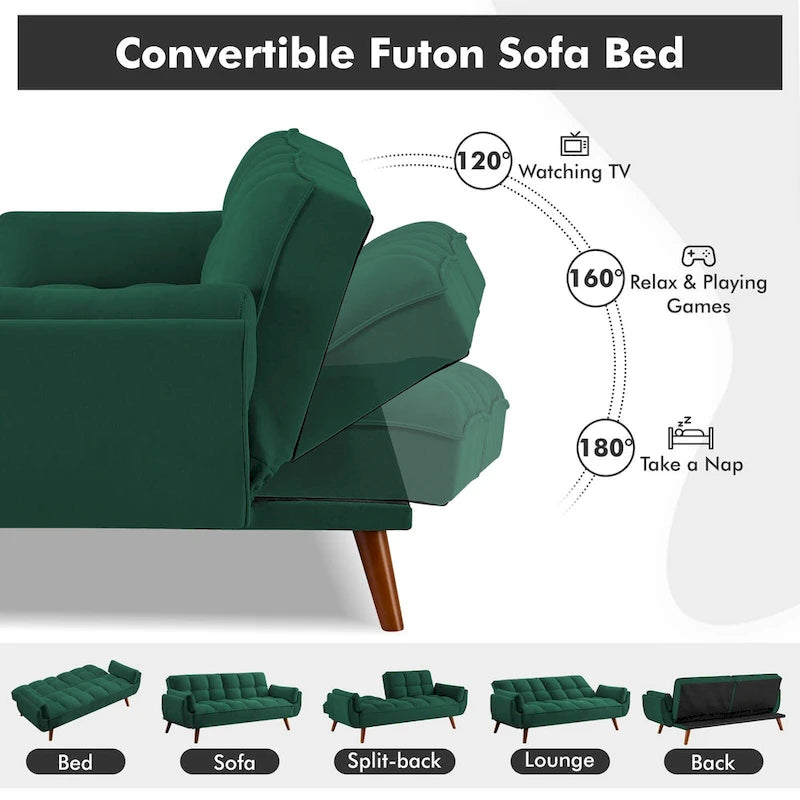 Divano Letto Futon Convertibile con Schienale Regolabile e 2 Braccioli a Cuscino