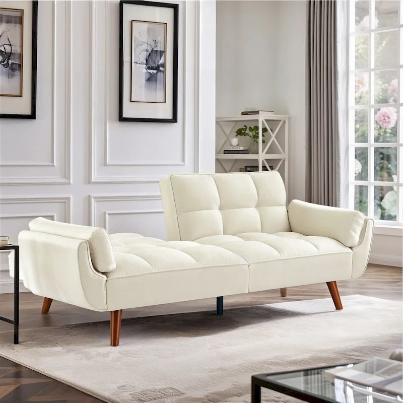 Divano Letto Futon Convertibile con Schienale Regolabile e 2 Braccioli a Cuscino