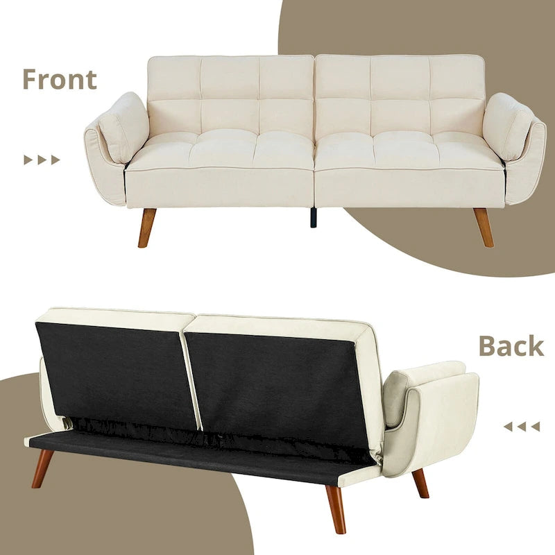 Divano Letto Futon Convertibile con Schienale Regolabile e 2 Braccioli a Cuscino
