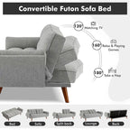 Divano Letto Futon Convertibile con Schienale Regolabile e 2 Braccioli a Cuscino