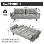 Divano Letto Futon Convertibile con Schienale Regolabile e 2 Braccioli a Cuscino