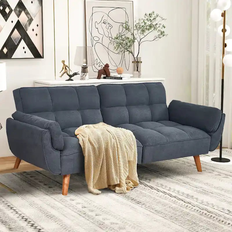 Divano Letto Futon Convertibile con Schienale Regolabile e 2 Braccioli a Cuscino