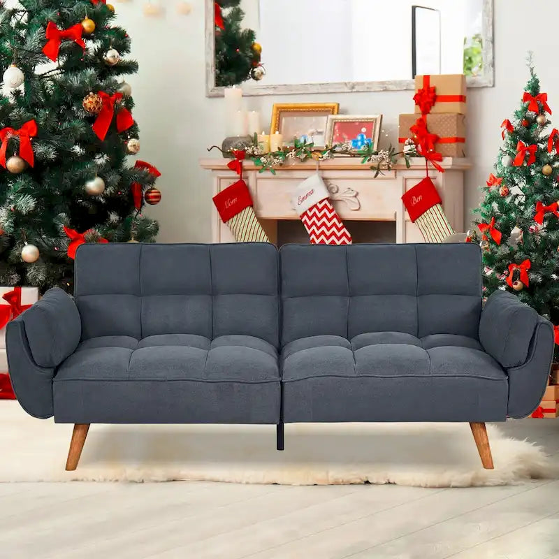 Divano Letto Futon Convertibile con Schienale Regolabile e 2 Braccioli a Cuscino