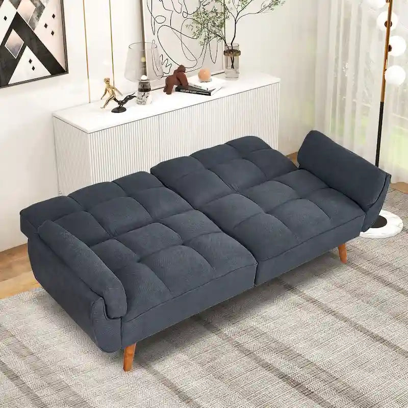 Divano Letto Futon Convertibile con Schienale Regolabile e 2 Braccioli a Cuscino