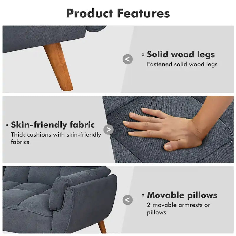Divano Letto Futon Convertibile con Schienale Regolabile e 2 Braccioli a Cuscino