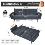 Divano Letto Futon Convertibile con Schienale Regolabile e 2 Braccioli a Cuscino