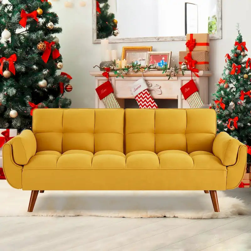 Divano Letto Futon Convertibile con Schienale Regolabile e 2 Braccioli a Cuscino