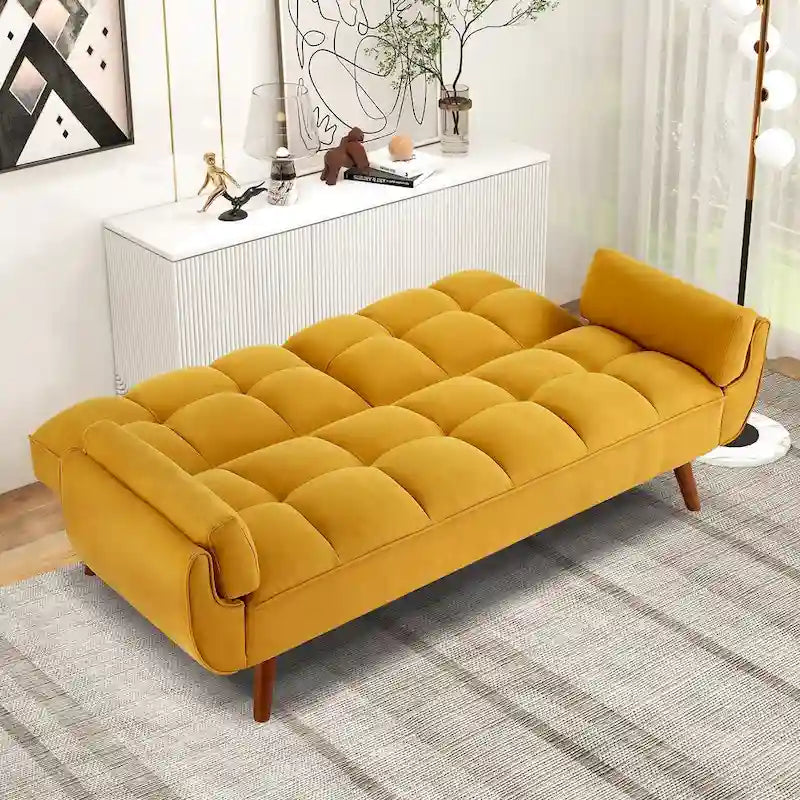 Divano Letto Futon Convertibile con Schienale Regolabile e 2 Braccioli a Cuscino