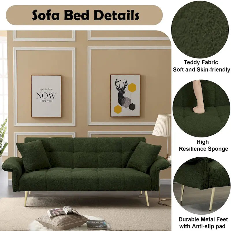 Divano Letto Futon Convertibile da 70,1" con Braccioli Pieghevoli