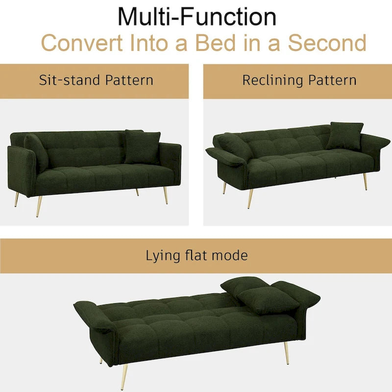Divano Letto Futon Convertibile da 70,1" con Braccioli Pieghevoli