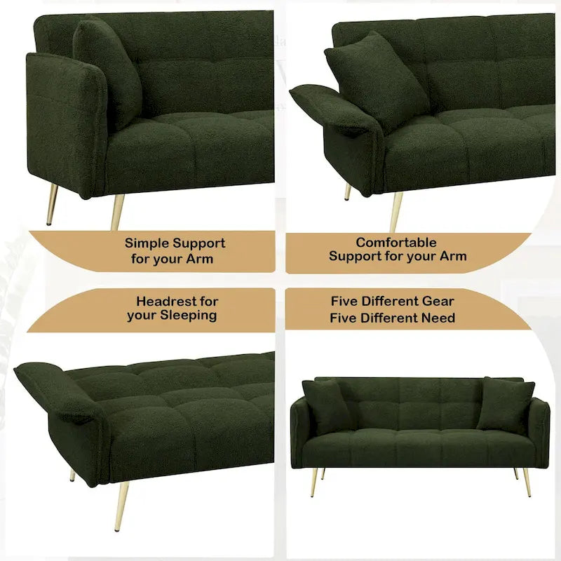 Divano Letto Futon Convertibile da 70,1" con Braccioli Pieghevoli