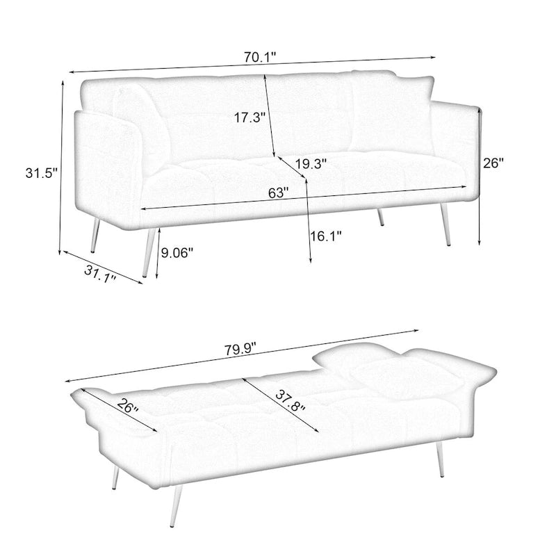 Divano Letto Futon Convertibile da 70,1" con Braccioli Pieghevoli