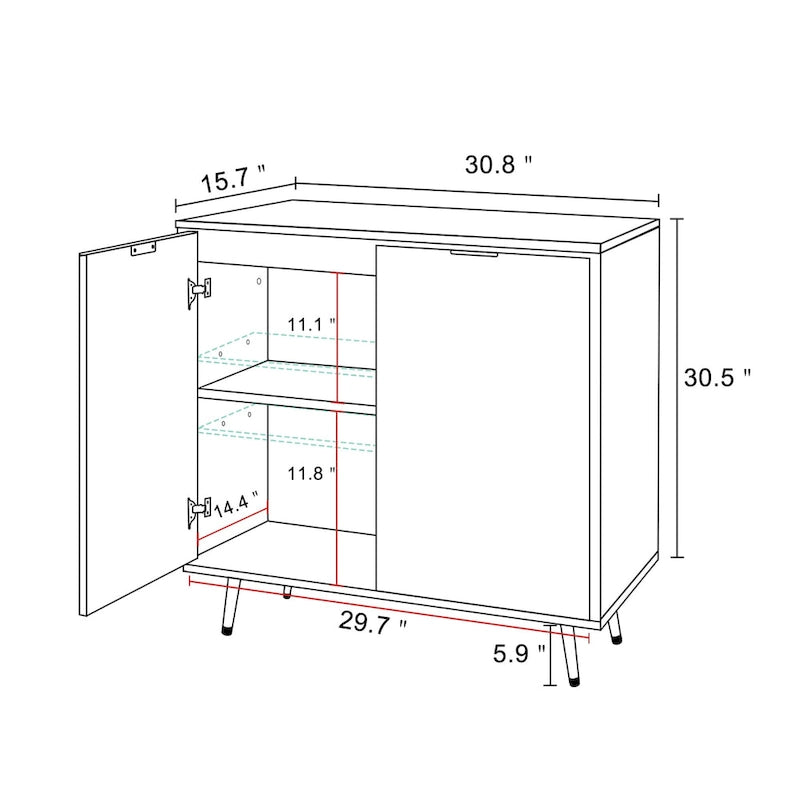 Madia moderna in legno a 2 ante con ripiano regolabile - 78,2 cm L x 39,9 cm P x 77,5 cm H