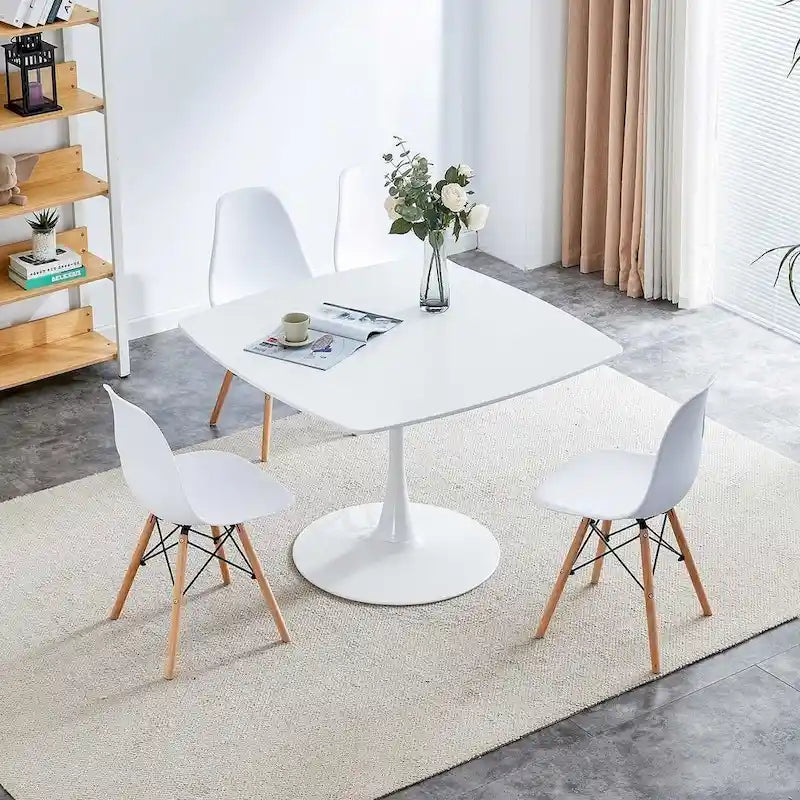 Tavolo da pranzo rotondo con piedistallo e piano in MDF