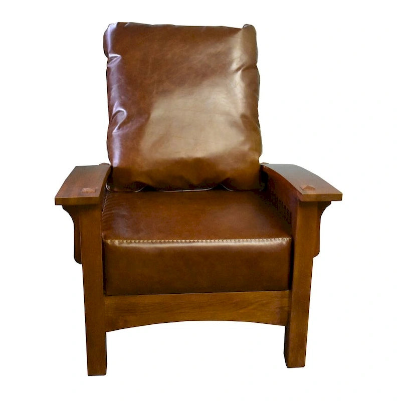 Poltrona Morris artigianale con cuscini in pelle e struttura in rovere