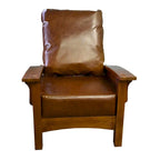 Poltrona Morris artigianale con cuscini in pelle e struttura in rovere