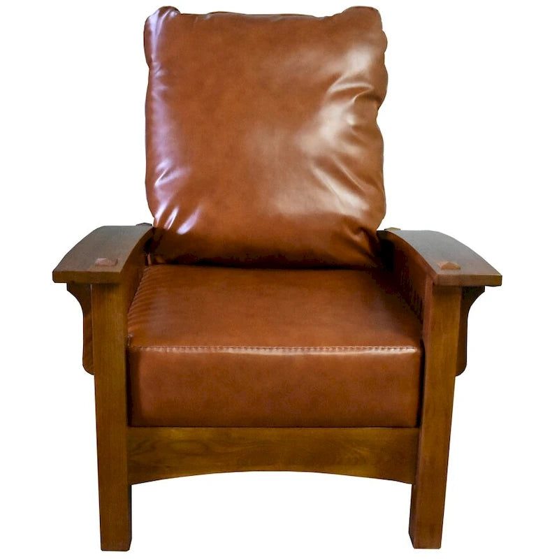 Poltrona Morris artigianale con cuscini in pelle e struttura in rovere