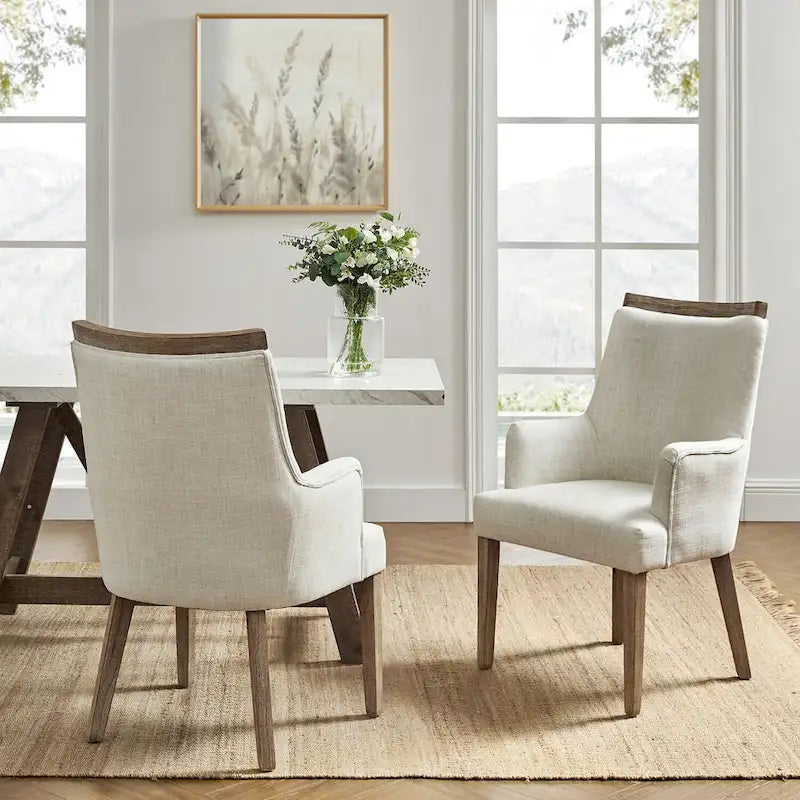 Set di 2 sedie da pranzo in legno massello imbottite in stile rustico