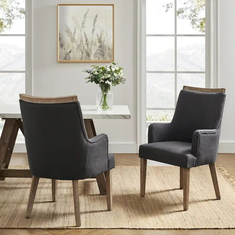 Set di 2 sedie da pranzo in legno massello imbottite in stile rustico