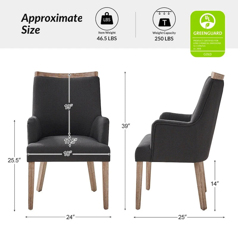Set di 2 sedie da pranzo in legno massello imbottite in stile rustico